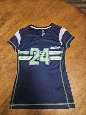 NFL Navy Youth #24 Short-Sleeve Jersey with Lime and White Accents